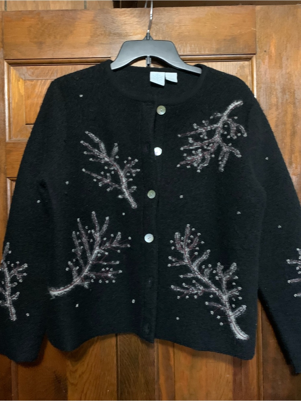 Black Embellished Branch-Detail Women's Cardigan Sweater